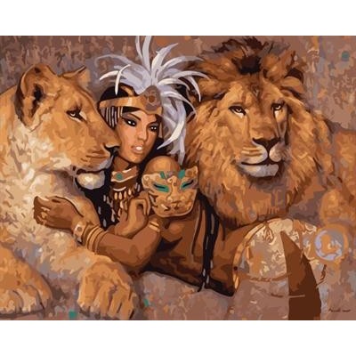 abstract canvas oil painting by numbers with women and animal picture yiwu wholesales GX6948 paint boy brand