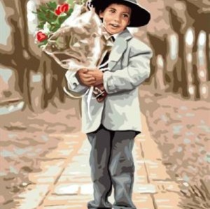 GX6929 oil painting by numbers little boy and flower picture