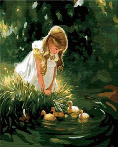 oil painting by number little girl picture and small duck design painting on canvsa GX6979 factory new design