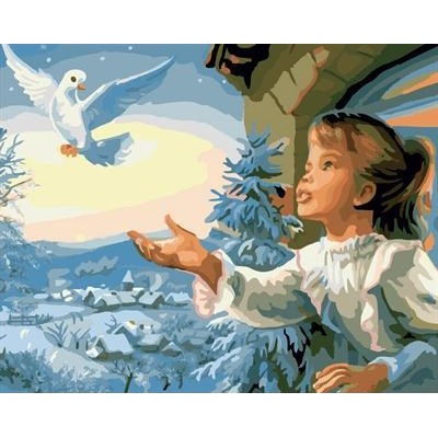 Pintura by número venta al por mayor niña y la imagen del pájaro del sistema de la pintura GX7056 art proveedores