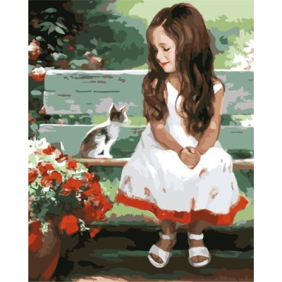 Pintar sus propios lona de algodón la pintura de acrílico fijó niña y el gato diseño GX7208