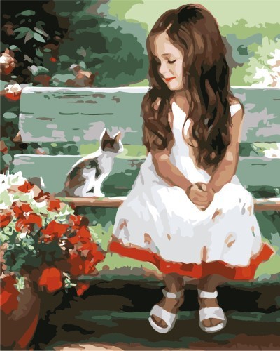Paint Your Own Cotton Canvas Acrylic Paint Set little girl and cat design GX7208