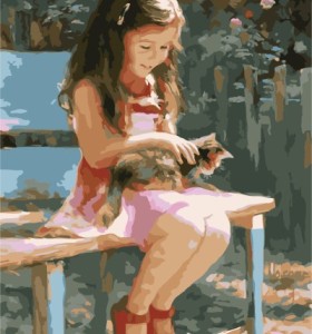 Coloring by numbers Canvas Acrylic Paint Set little girl and cat design GX7209