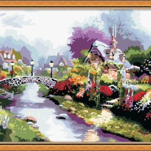 Best price Diy oil painting by numbers G091 town landscape canvas oil painting