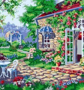 G187 garden landscape painting on canvas Diy oil Paint by numbers