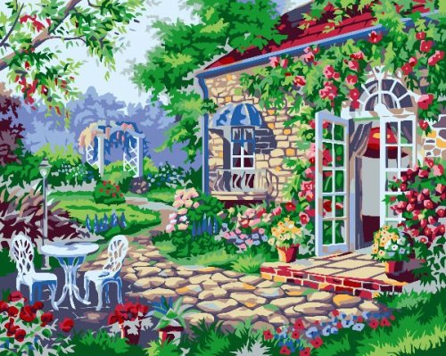 G187 garden landscape painting on canvas Diy oil Paint by numbers