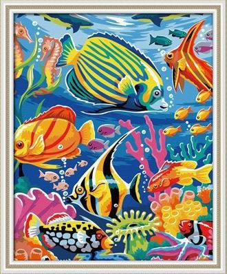 G047 seascape oil painting on canvas fish design Good quality Diy oil Paint by numbers