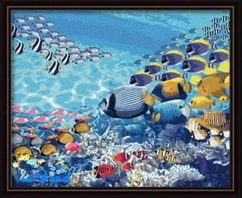 Diy pintura al óleo por digital del paisaje marino imagen de los pescados pintura al óleo por números