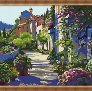 G106 flower village landscape painting on canvas New style Paint by numbers