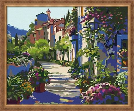G106 flower village landscape painting on canvas New style Paint by numbers