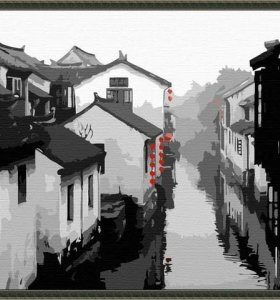 G199 chino paisaje de la ciudad de pintura de la lona nuevo estilo de pintura por números