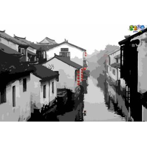 Stadtlandschaft china town Landschaft Öl malen nach zahlen großhandel diy Ölgemälde