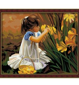 G014 niña y el diseño de la flor de la lona pintura al óleo ventas al por mayor diy pintura con números