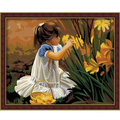 G014 niña y el diseño de la flor de la lona pintura al óleo ventas al por mayor diy pintura con números