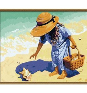 G019 niña lona de la foto de pintura al óleo pintura del paisaje marino en la lona ventas al por mayor pintura con números