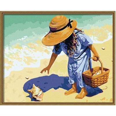 G019 niña lona de la foto de pintura al óleo pintura del paisaje marino en la lona ventas al por mayor pintura con números