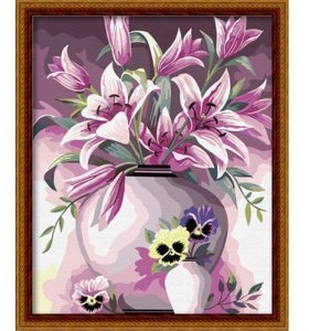 G073 flor y el florero imagen diseño pintura en la lona ventas al por mayor pintura con números