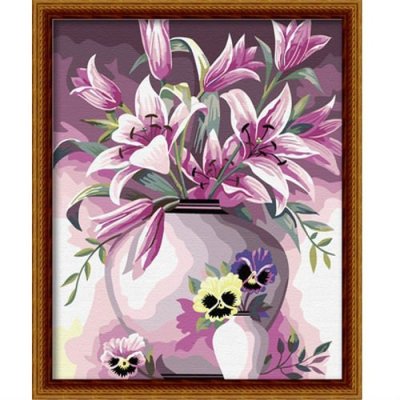 G073 flor y el florero imagen diseño pintura en la lona ventas al por mayor pintura con números