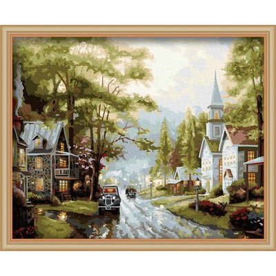 G092 town landscape canvas oil painting by numbers wholesales paint with numbers