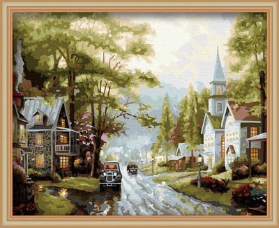 G092 town landscape canvas oil painting by numbers wholesales paint with numbers