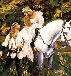 Diseño del caballo pintura por números de mujeres y imagen del caballo de pintura al óleo