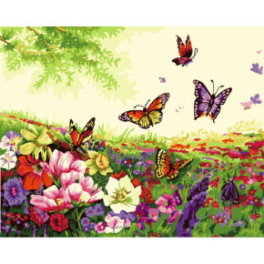 Al óleo abstracta flores y pintura de la mariposa por números