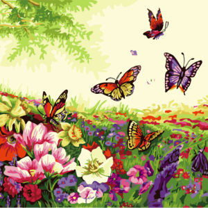 oil abstract flowers and butterfly painting by numbers