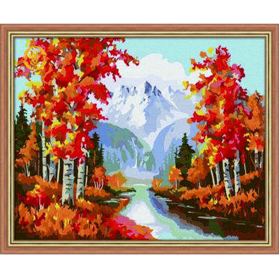 Canvas, Acrylic Paint,oil painting beginner kit tree river picture oil painting