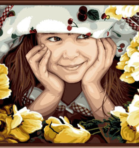 Ausgezeichneten Leinwand handgefertigt färbung von Zahlen- kleines Mädchen foto malerei kunst-kit