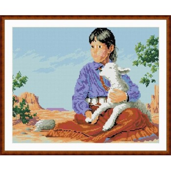 new round diy diamond painting by numbers little girl and animal picture GZ048