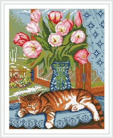 diy art diamond painting animal cat and flower picture GZ079