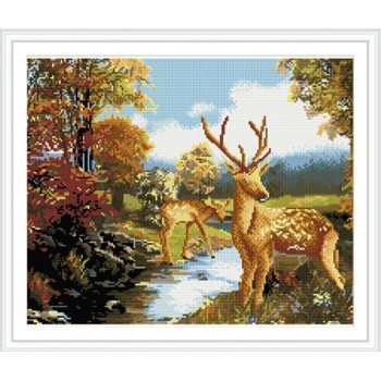 GZ237 wall art deer canvas diamond painting with wooden frame