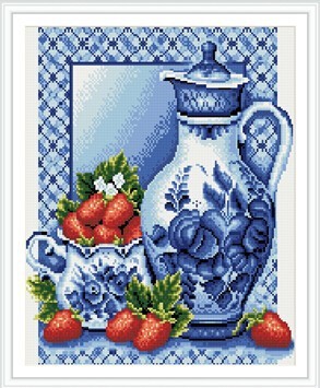 GZ286 still life pot and strawberry diamond painting by numbers on stretched canvas