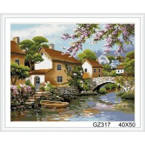 landscape cristal diamond painting with wooden frame xinshixian paint boy brand GZ317
