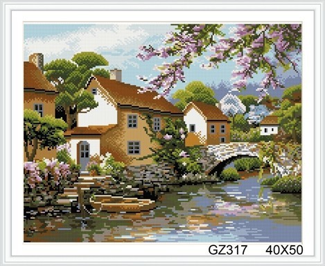 landscape cristal diamond painting with wooden frame xinshixian paint boy brand GZ317