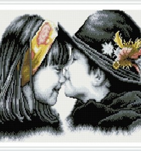 little girl and boy kiss picture kids diamond canvas painting GZ346