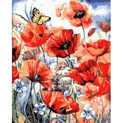 Pintura diy by números red flower and butterfly artista de color de aceite set para principiantes GX7073
