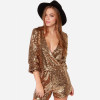 Gold sequins v-neck low-cut dresses jumpsuits for women haoduoyi
