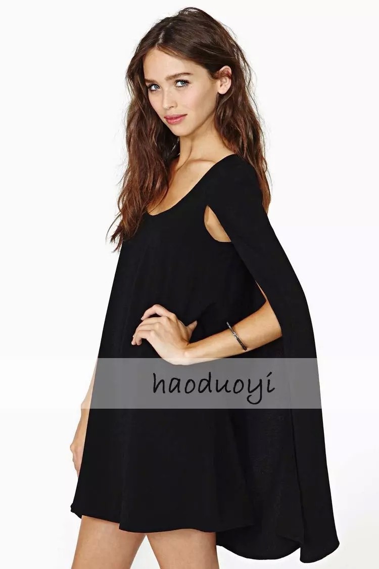 Women Black and White Cloak Style Mini Dresses Sleeveless Elegant Chiffon Dress for Wholesale Haoduoyi