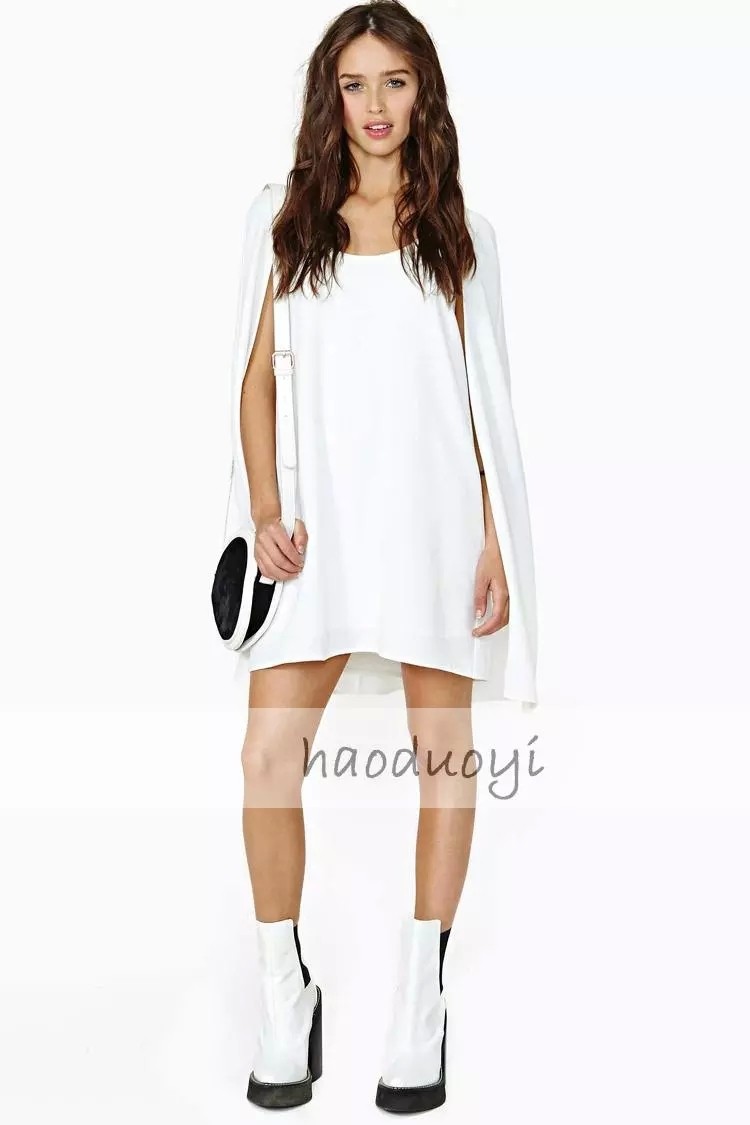Women Black and White Cloak Style Mini Dresses Sleeveless Elegant Chiffon Dress for Wholesale Haoduoyi