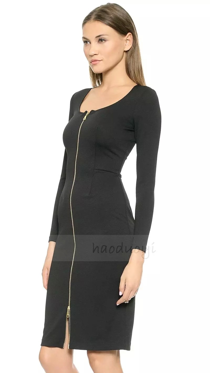 Women Casual High Stretch Fitness Long Zipper Dress Long Sleeve Tight Dresses for Wholesale Haoduoyi