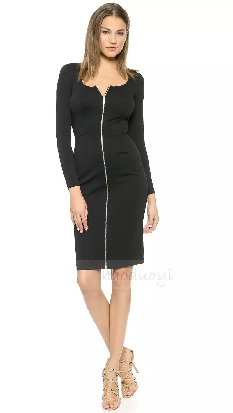 Women Casual High Stretch Fitness Long Zipper Dress Long Sleeve Tight Dresses for Wholesale Haoduoyi