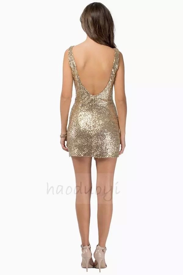 Women Sequines Slim Fitness Tight Dress Deep V Back Sexy Dresses for Wholesale Haoduoyi