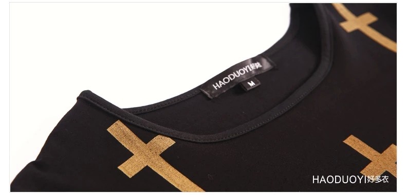 Women Black Short Sleeve Golden Cross Print Casual Sun Dresses for Wholesale Haoduoyi