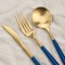 LEKOCH Stainless Steel Flatware Including Fork Spoons Knife Silverware Cutlery Set for 4 Piece Tableware (Blue+Golden)