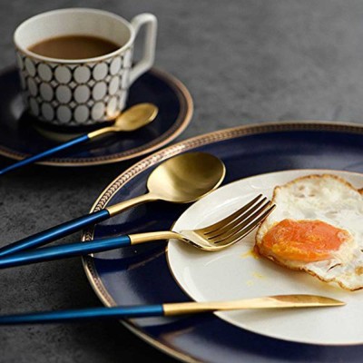 LEKOCH Stainless Steel Flatware Including Fork Spoons Knife Silverware Cutlery Set for 4 Piece Tableware (Blue+Golden)