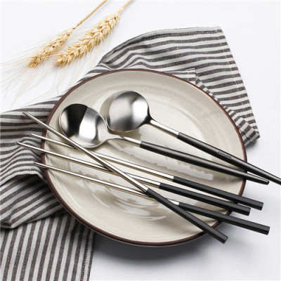 2set Black and sliver spoon with chopstick