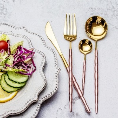 4pcs Luxurious pink gold Cutlery