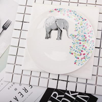 Lekoch 1pc 8inch Cartoon Elephant Dinner Plate Ceramic Dinnerware Fruit Tray