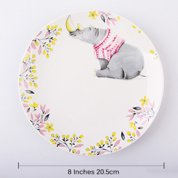 Lekoch 1pc 8inch Cartoon Rhino Dinner Plate Ceramic Dinnerware Fruit Tray